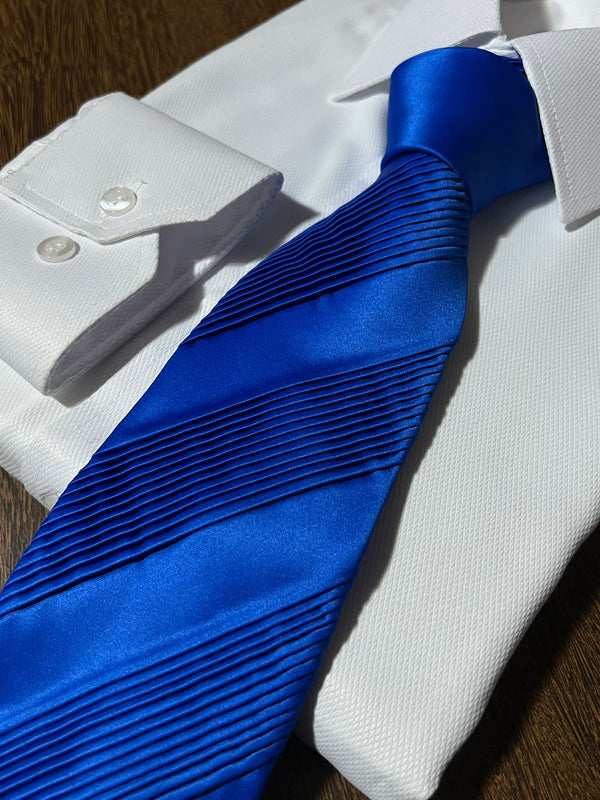 Gravata 100% Seda Monocolor Drapeada - Azul 